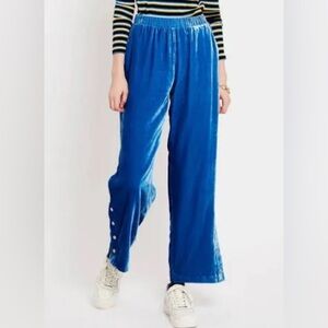 Scotch and Soda Blue Velour Snap On High Rise Wide Leg Pull On Pants